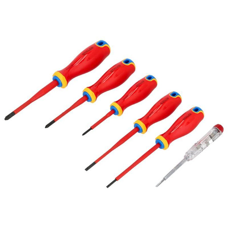 Wkrętaki elektrotechniczne 6 elementów (5 x STAL S2 + tester 1000V) S-12280 STALCO