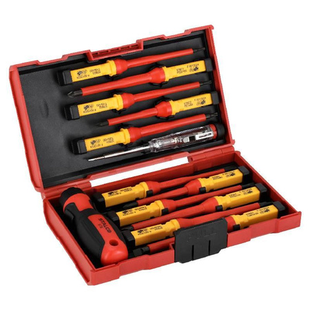 Wkrętaki elektrotechniczne 13 elementów (12 x STAL CRV + tester 1000V) S-12290 STALCO