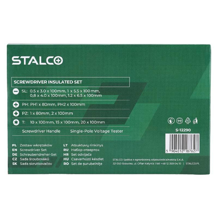 Wkrętaki elektrotechniczne 13 elementów (12 x STAL CRV + tester 1000V) S-12290 STALCO