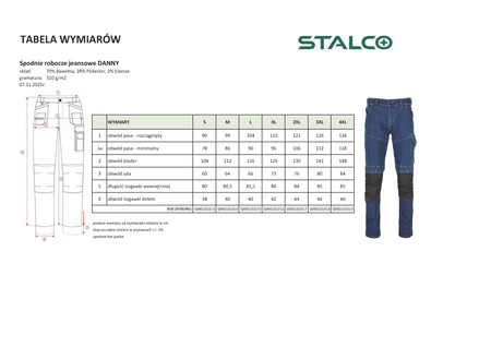 Spodnie robocze jeansowe L Danny S090181003 STALCO
